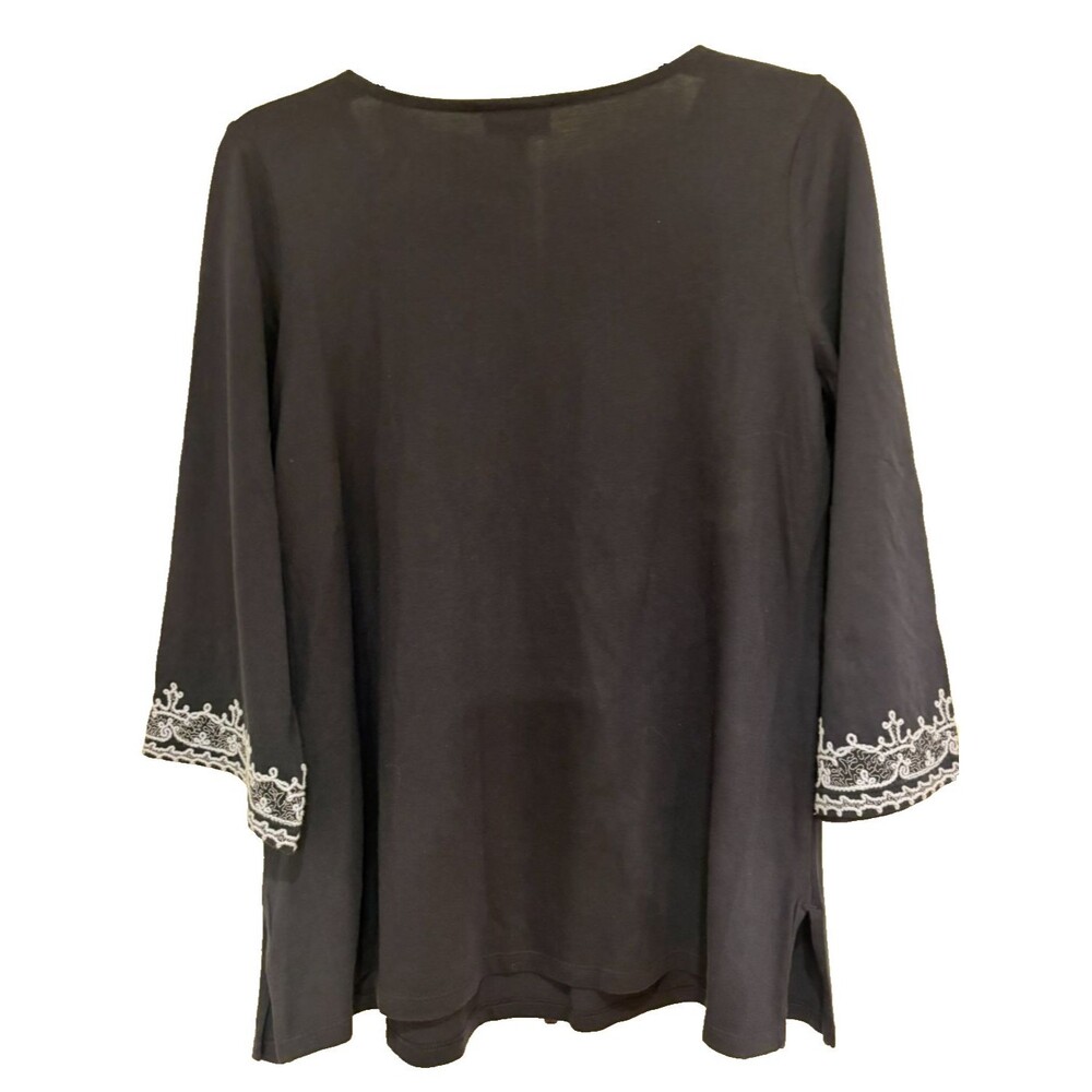 J Jill Women's Shirt SP Small Petite Long Sleeve Navy Blue Tunic Embroidered NWT - Picture 3 of 11